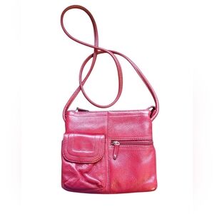 Tignanello Red Leather Crossbody Organizer Bag